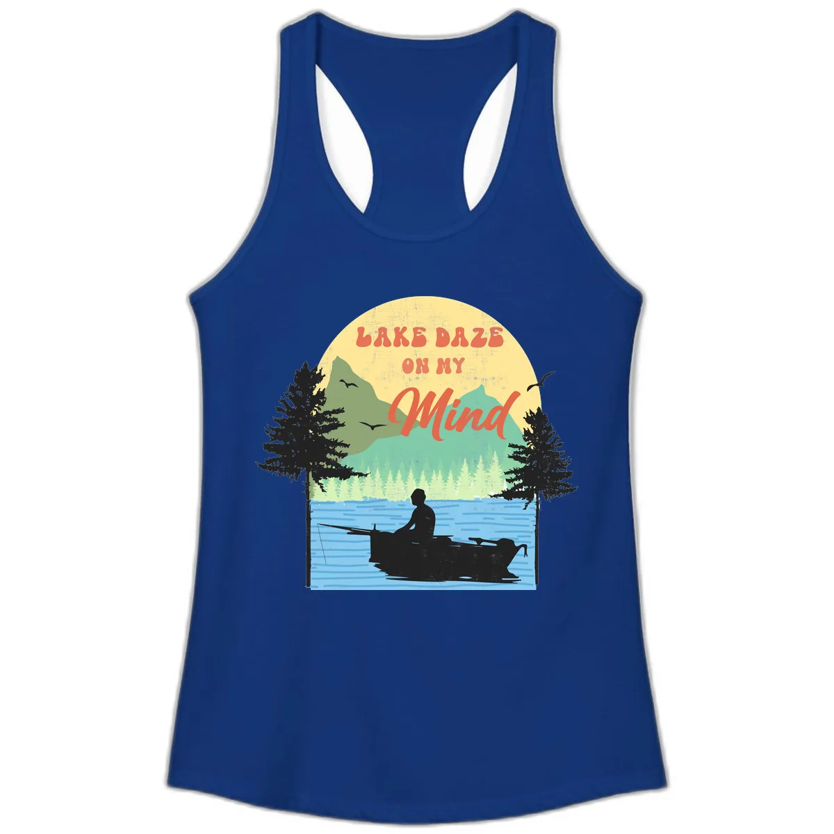 Lake Daze On My Mind Design Ladies Tank in Solid Royal