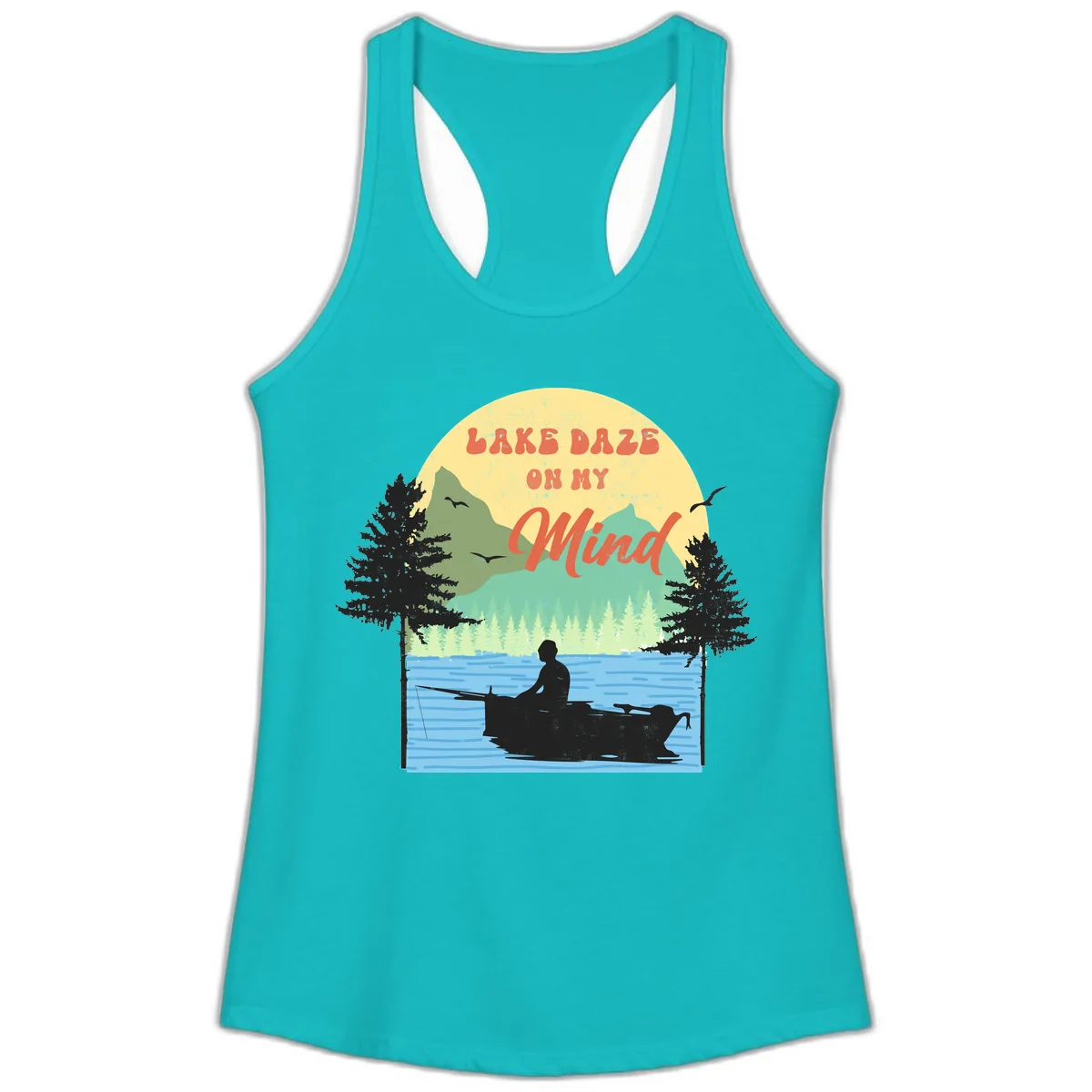 Lake Daze On My Mind Design Ladies Tank in Tahiti Blue