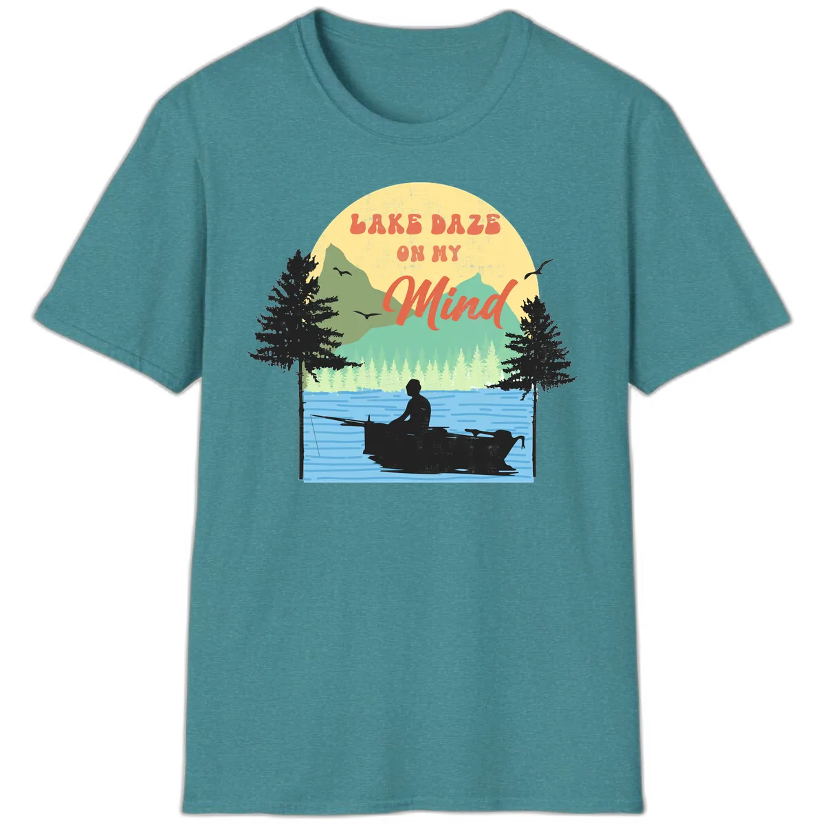 Lake Daze On My Mind Design T-Shirt in Heather Galapagos Blue