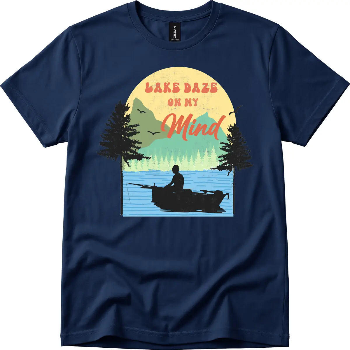 Lake Daze On My Mind Design T-Shirt in Navy