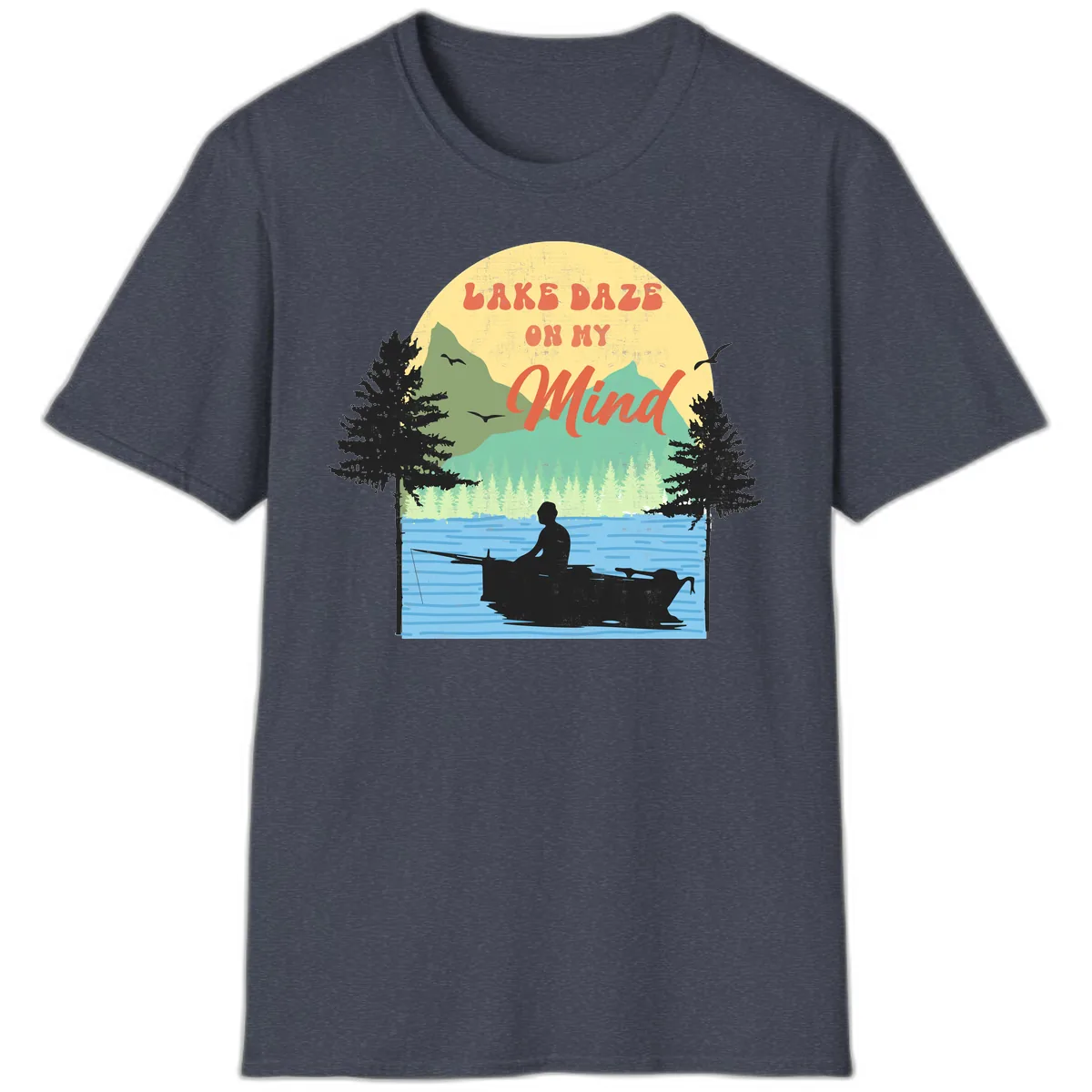 Lake Daze On My Mind Design T-Shirt in Heather Navy
