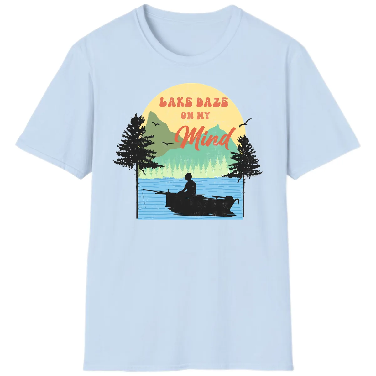 Lake Daze On My Mind Design T-Shirt in Light Blue