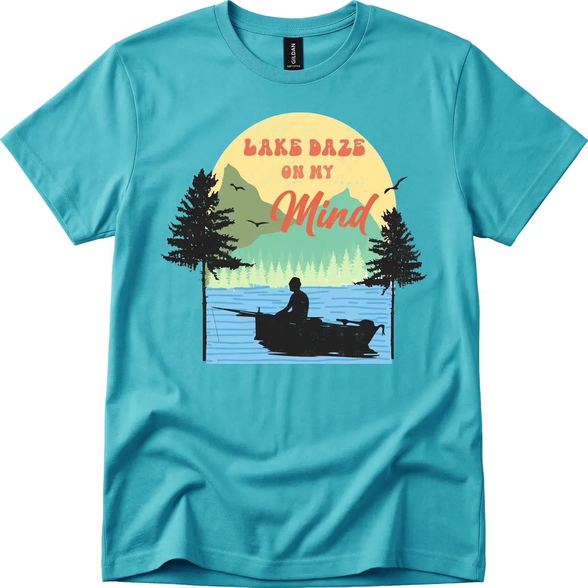 Lake Daze On My Mind Design T-Shirt in Tropical Blue