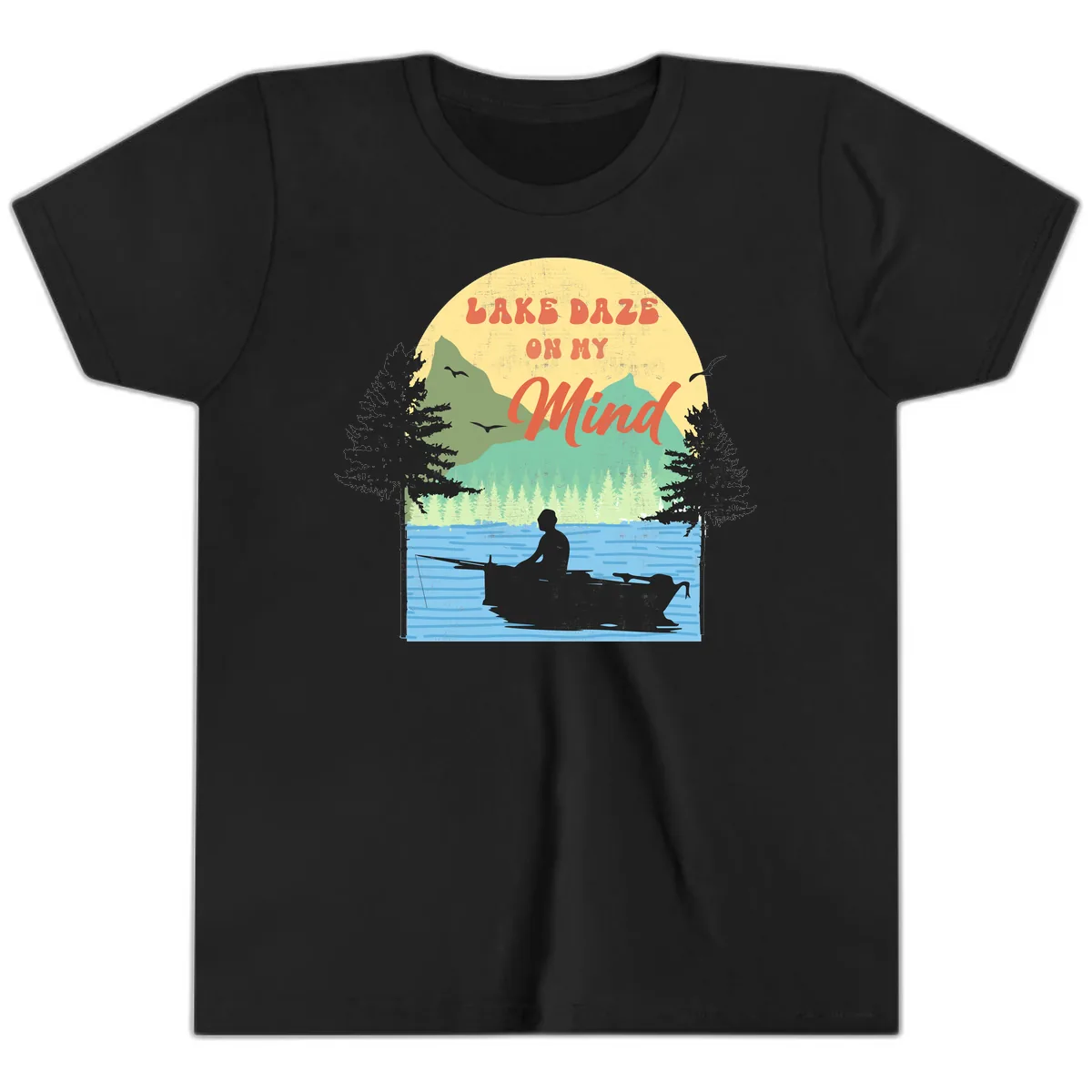Lake Daze On My Mind Design Youth T-Shirt in Black