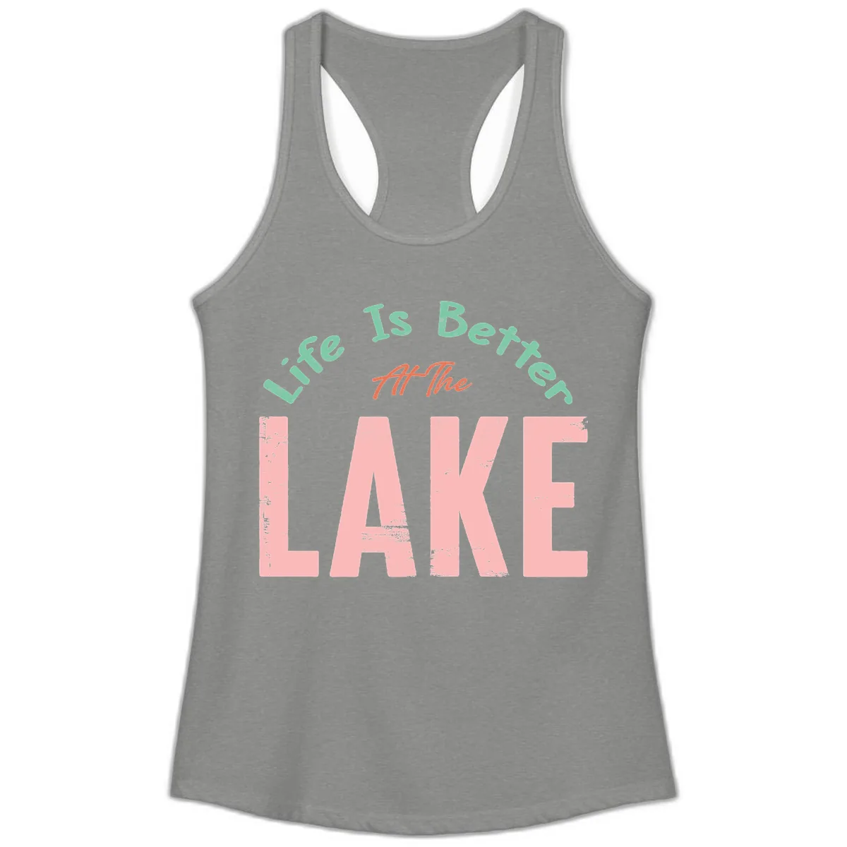 Life Is Better At The Lake Design Ladies Tank in Heather Grey