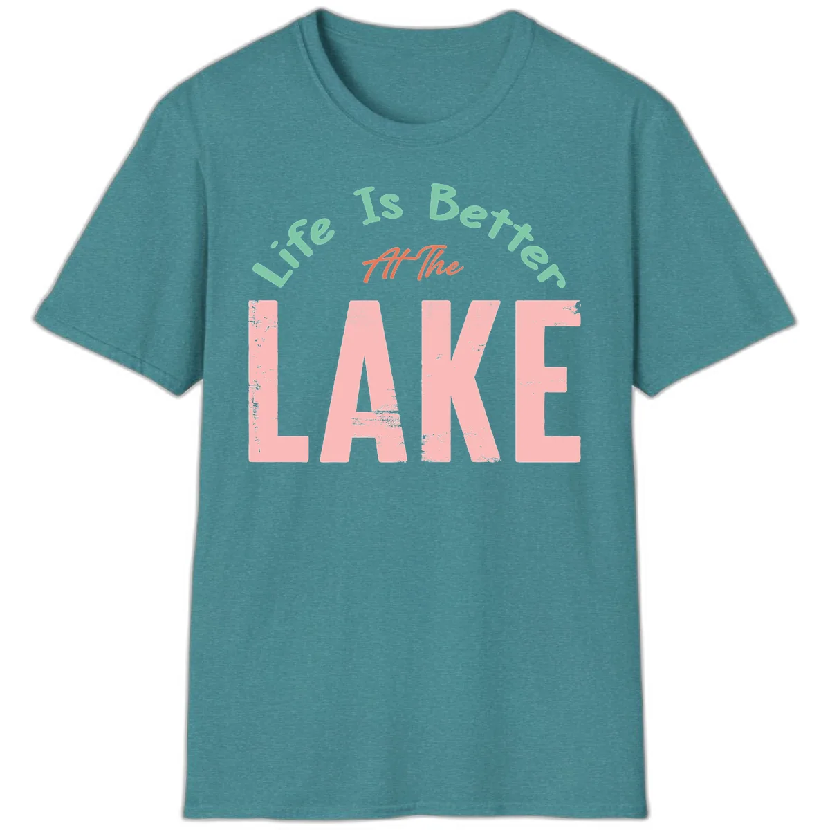 Life Is Better At The Lake Design T-Shirt in Heather Galapagos Blue