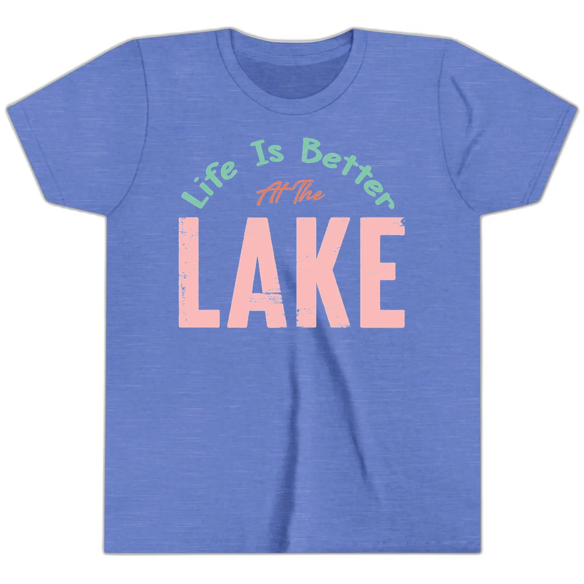 Life Is Better At The Lake Design Youth T-Shirt in Heather Columbia Blue
