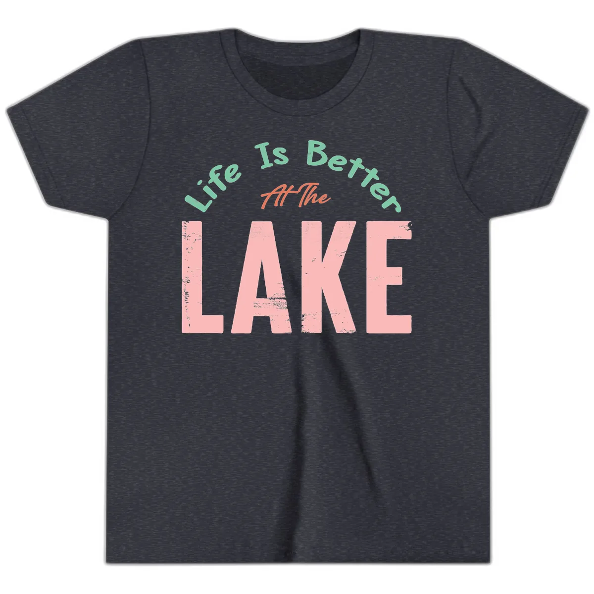 Life Is Better At The Lake Design Youth T-Shirt in Heather Navy