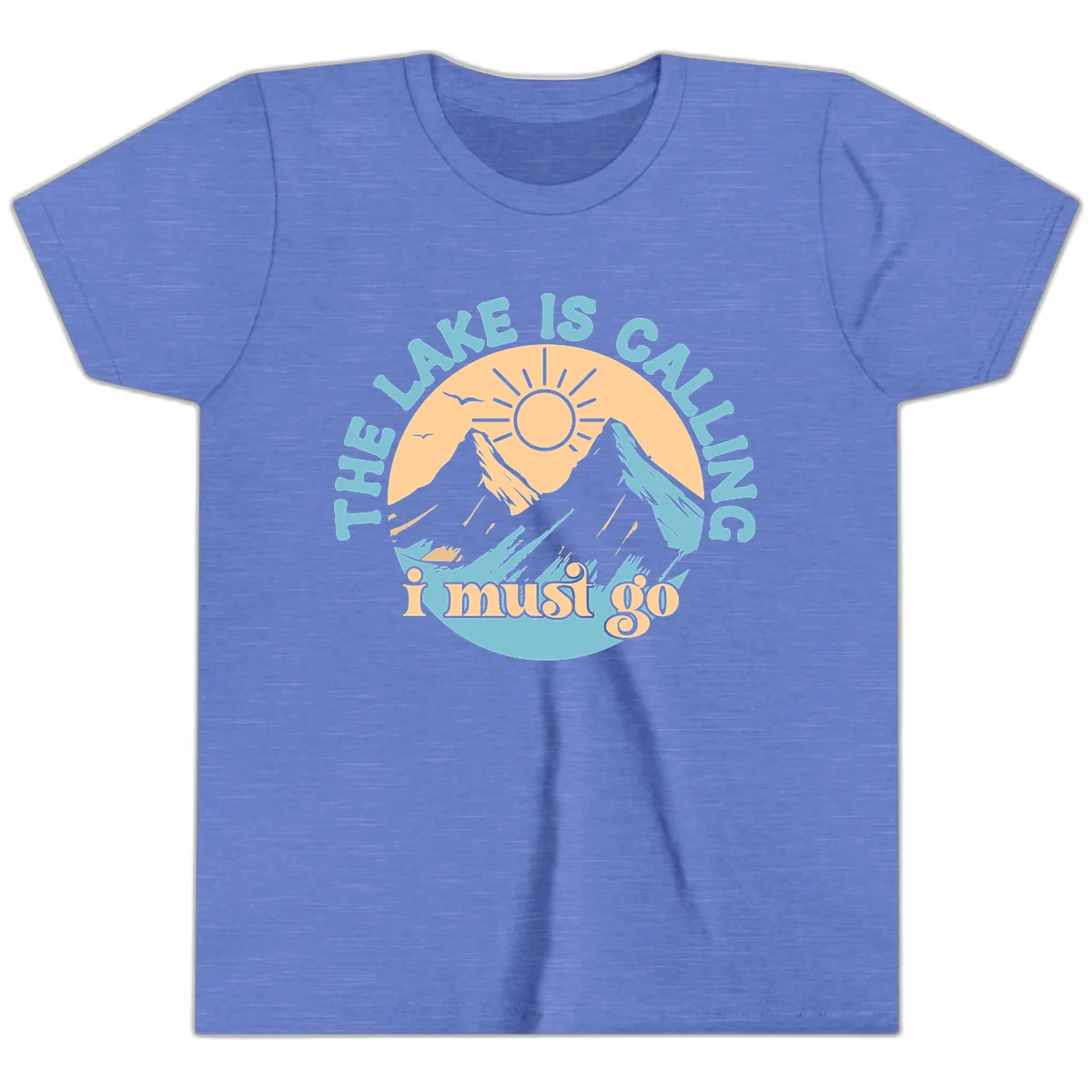The Lake Is Calling I Must Go Youth T-Shirt in Heather Columbia Blue