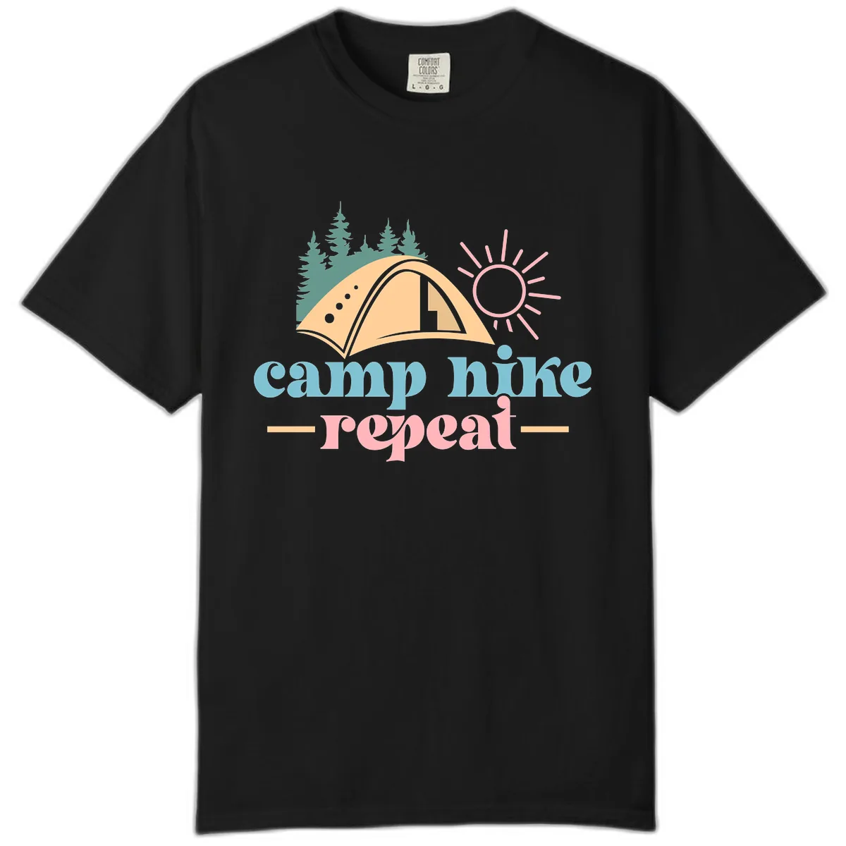 Camp Hike Repeat Mountain Graphic Comfort Color in Black