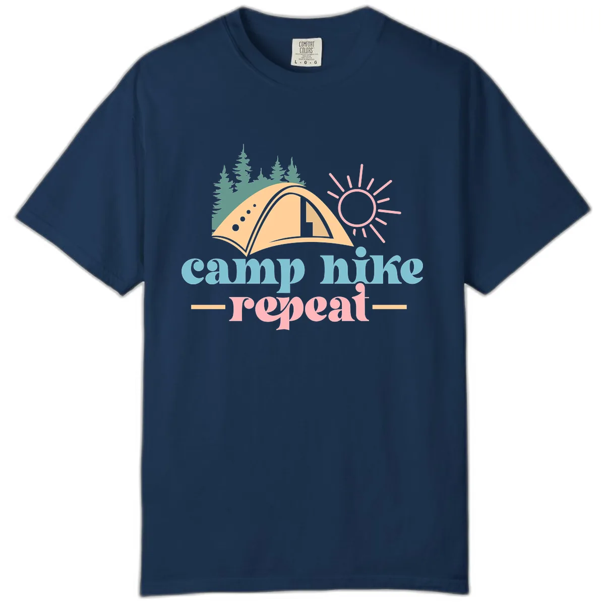Camp Hike Repeat Mountain Graphic Comfort Color in Navy