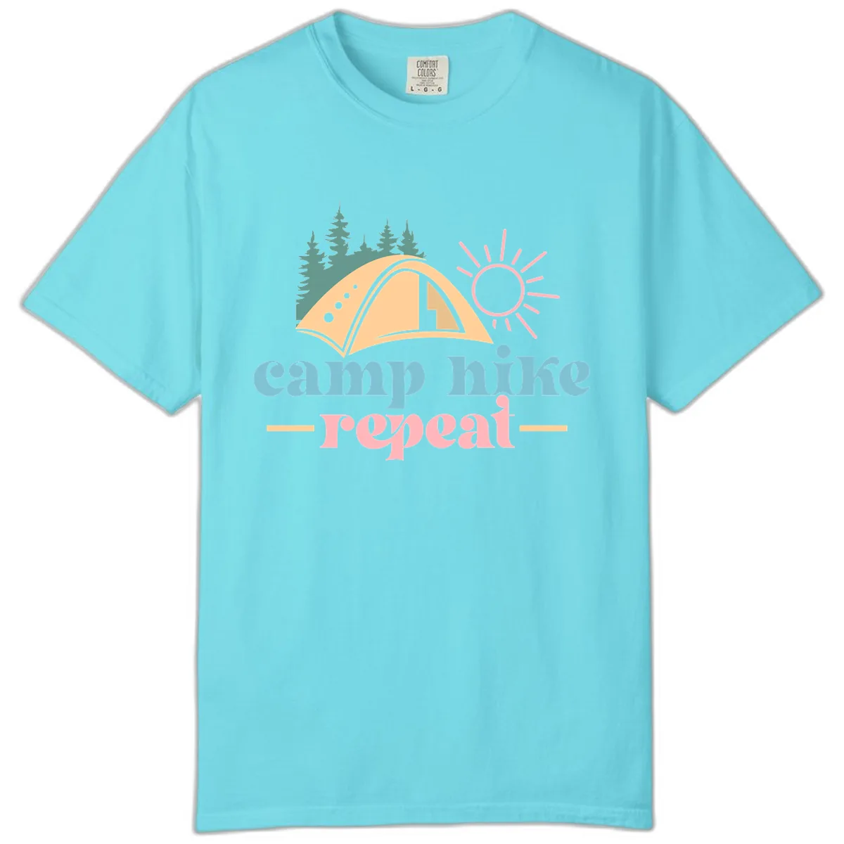 Camp Hike Repeat Mountain Graphic Comfort Color in Lagoon Blue