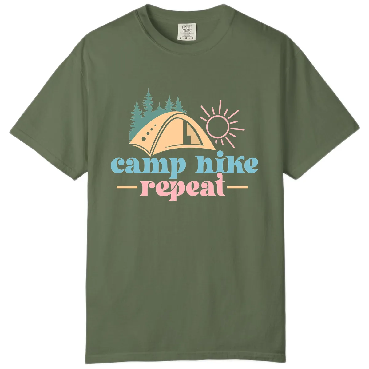Camp Hike Repeat Mountain Graphic Comfort Color in Sage
