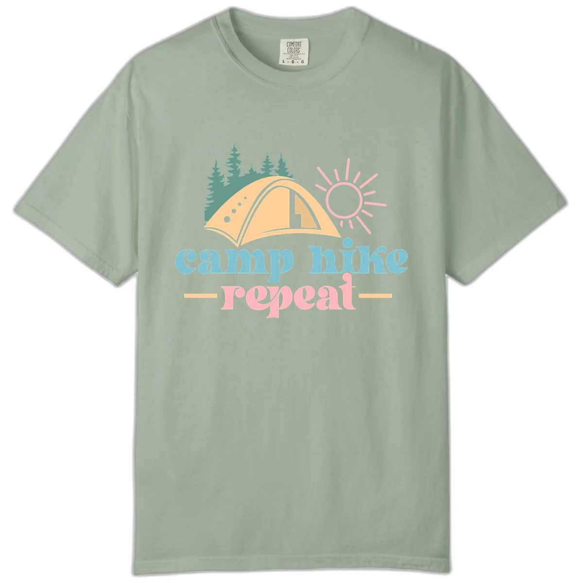 Camp Hike Repeat Mountain Graphic Comfort Color in Bay