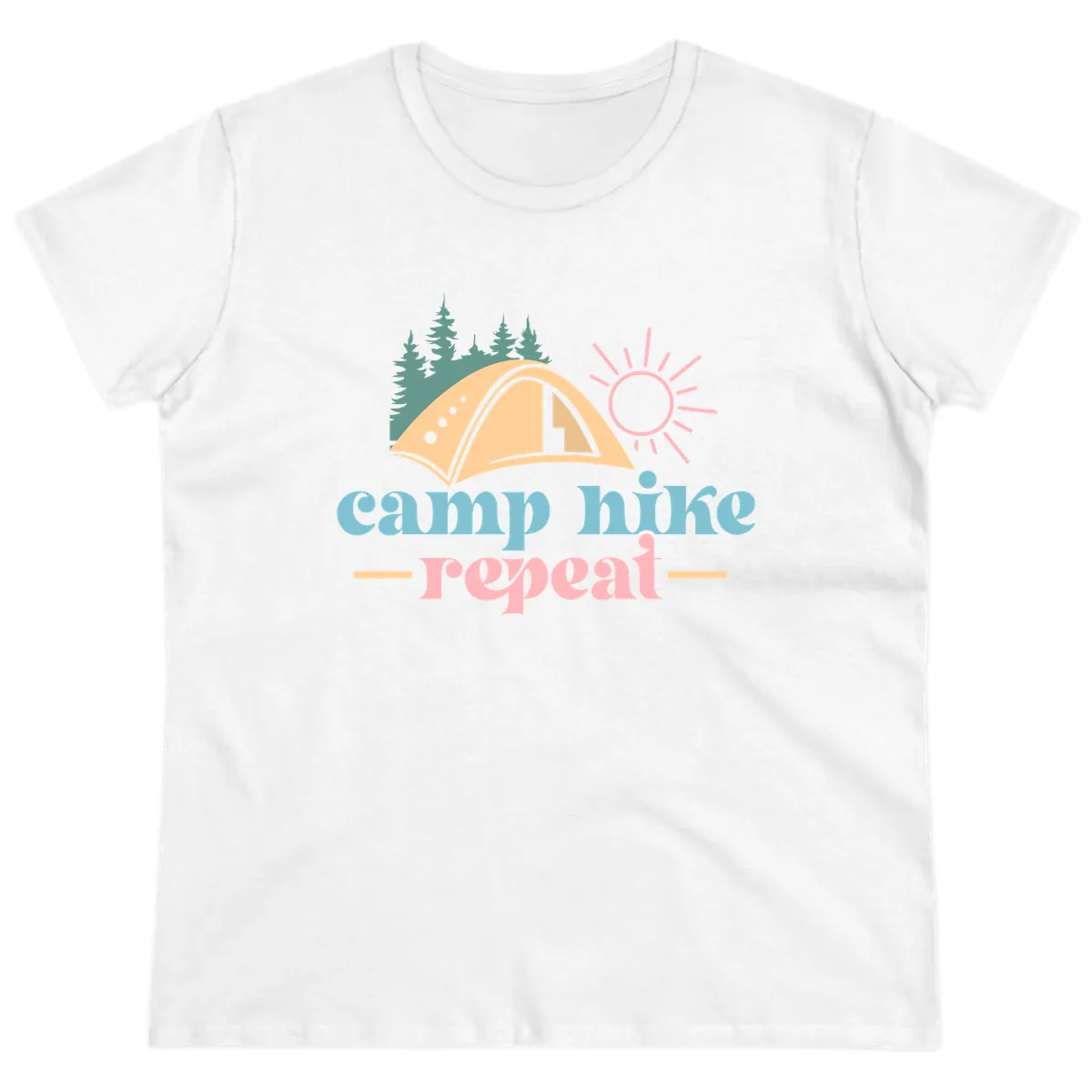 Camp Hike Repeat Mountain Graphic Ladies Tee in White