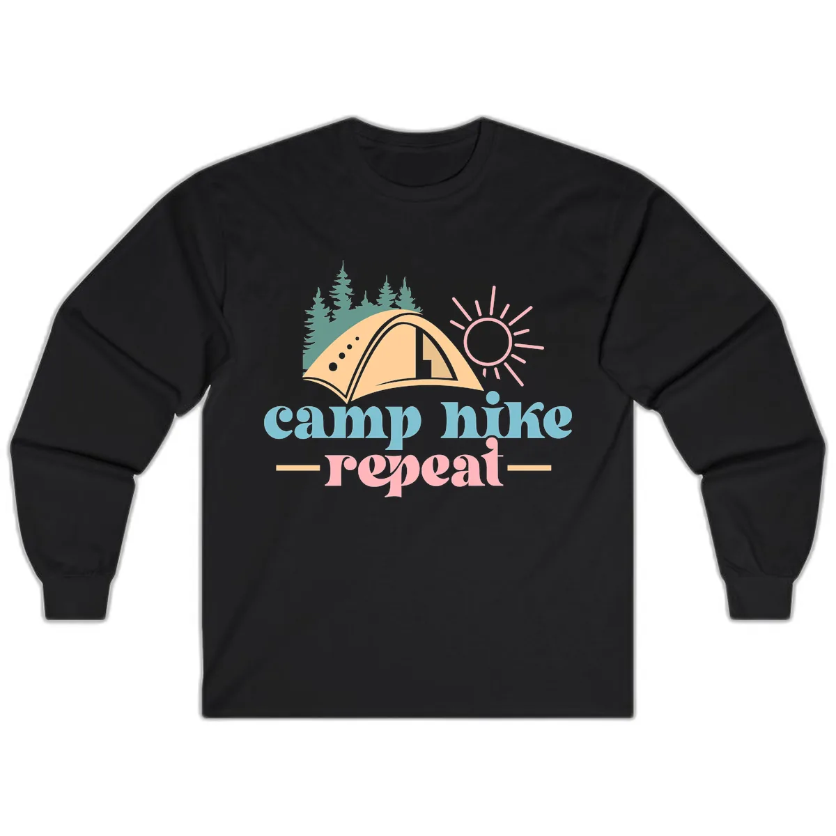 Camp Hike Repeat Mountain Graphic Long Sleeve in Black