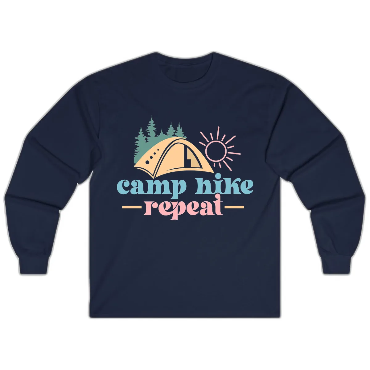 Camp Hike Repeat Mountain Graphic Long Sleeve in Navy