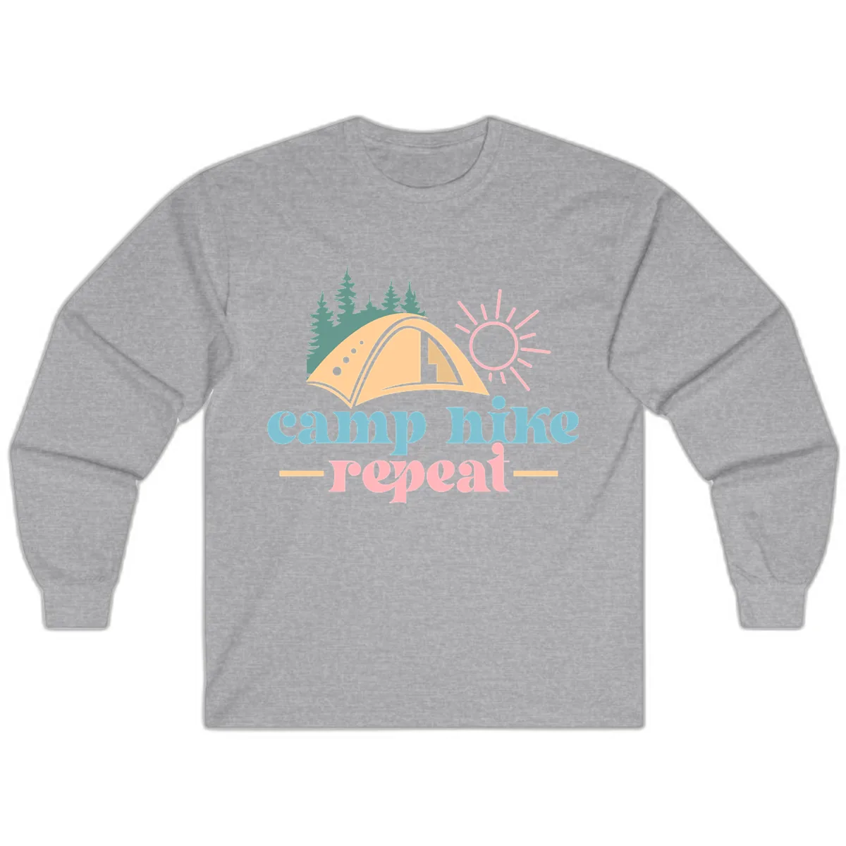 Camp Hike Repeat Mountain Graphic Long Sleeve in Sport Grey