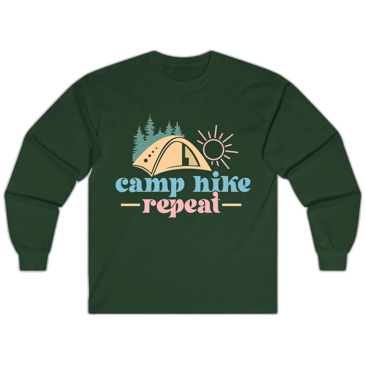 Camp Hike Repeat Mountain Graphic Long Sleeve in Forest Green