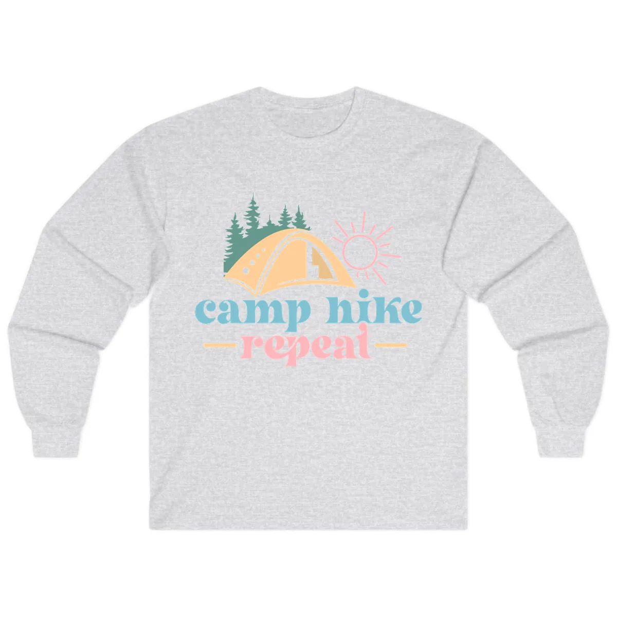 Camp Hike Repeat Mountain Graphic Long Sleeve in Ash