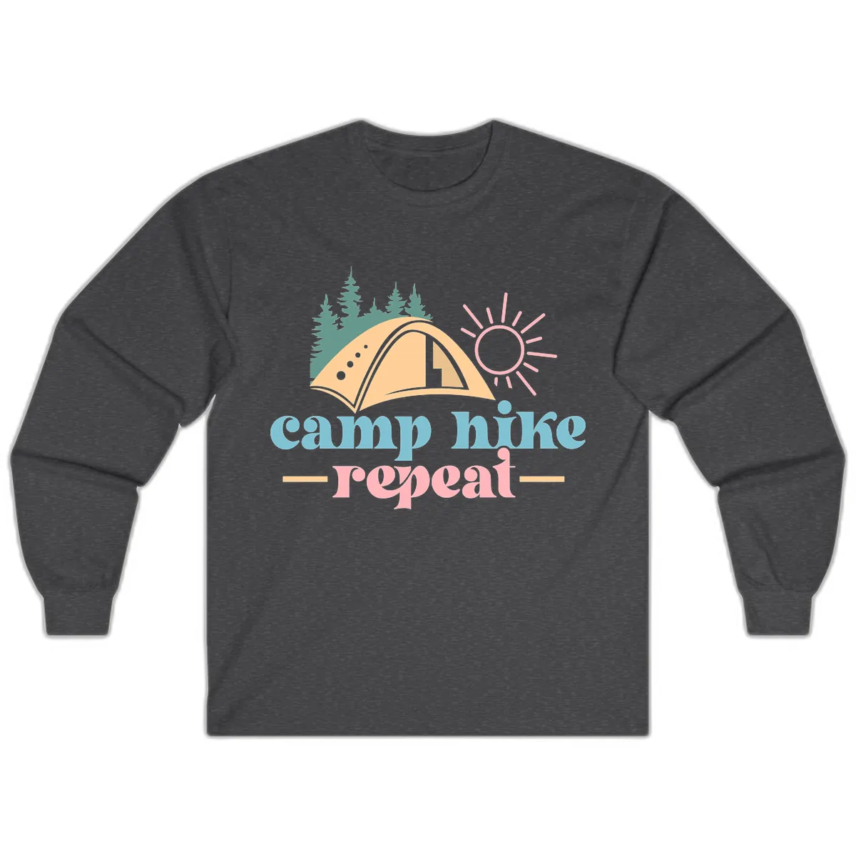 Camp Hike Repeat Mountain Graphic Long Sleeve in Dark Heather