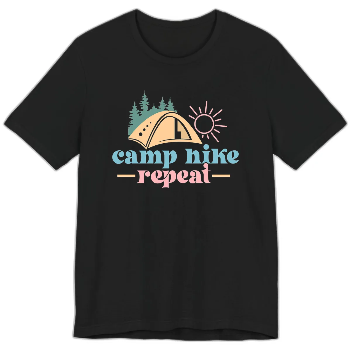 Camp Hike Repeat Mountain Graphic Premium T-Shirt in Black