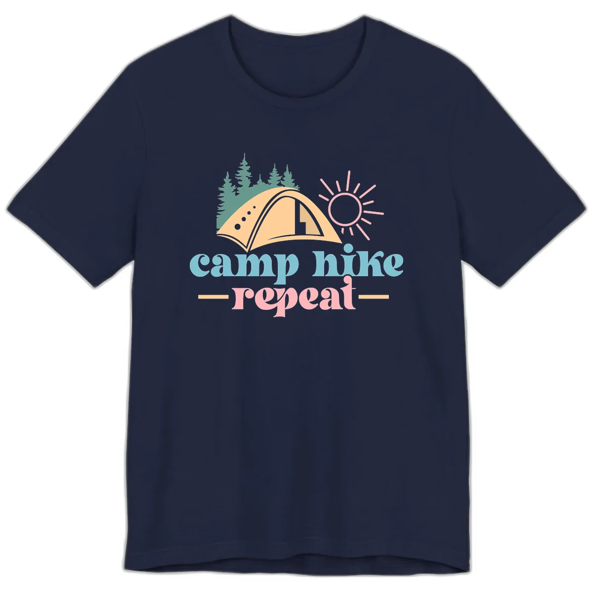 Camp Hike Repeat Mountain Graphic Premium T-Shirt in Navy
