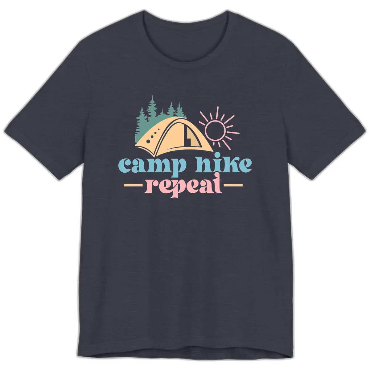Camp Hike Repeat Mountain Graphic Premium T-Shirt in Heather Midnight Navy