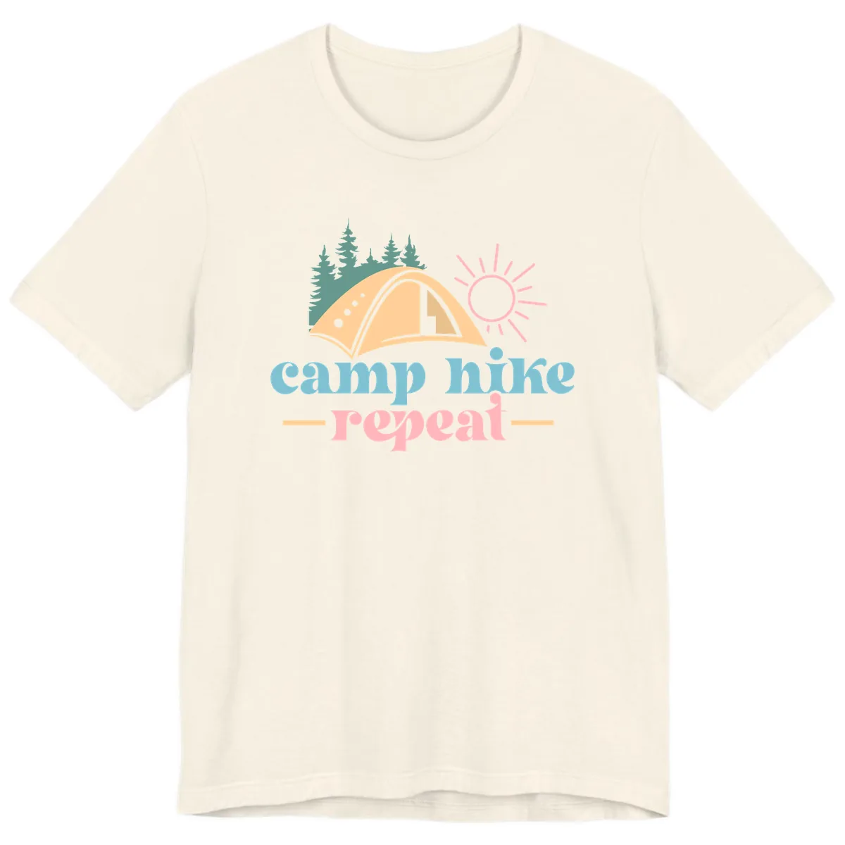 Camp Hike Repeat Mountain Graphic Premium T-Shirt in Natural