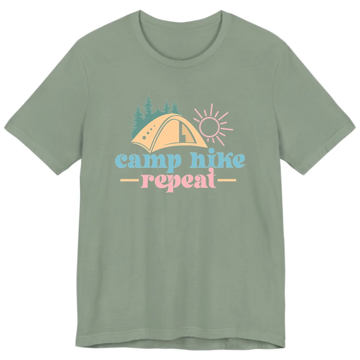 Camp Hike Repeat Mountain Graphic Premium T-Shirt in Sage