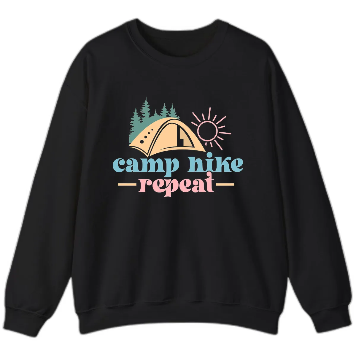 Camp Hike Repeat Mountain Graphic Sweatshirt in Black