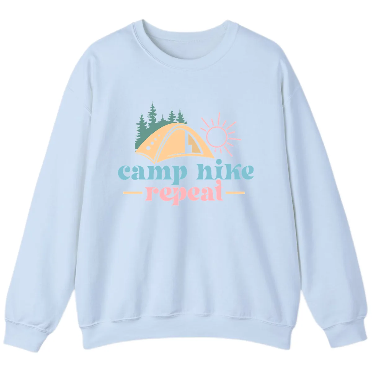 Camp Hike Repeat Mountain Graphic Sweatshirt in Light Blue