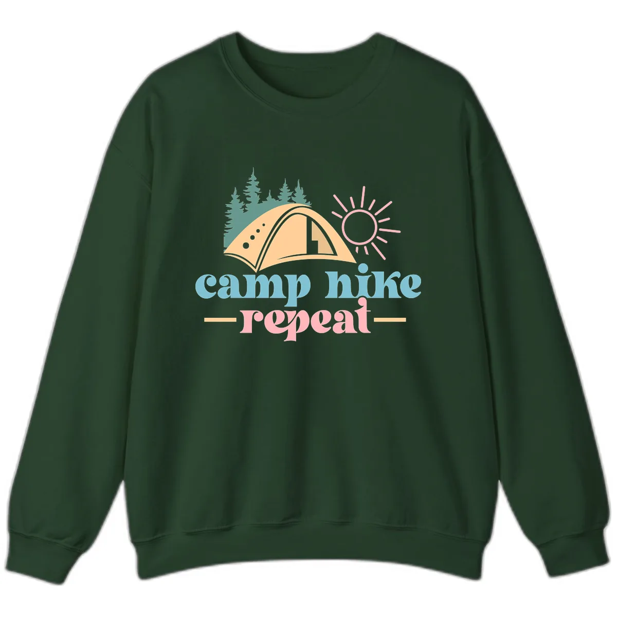 Camp Hike Repeat Mountain Graphic Sweatshirt in Forest Green