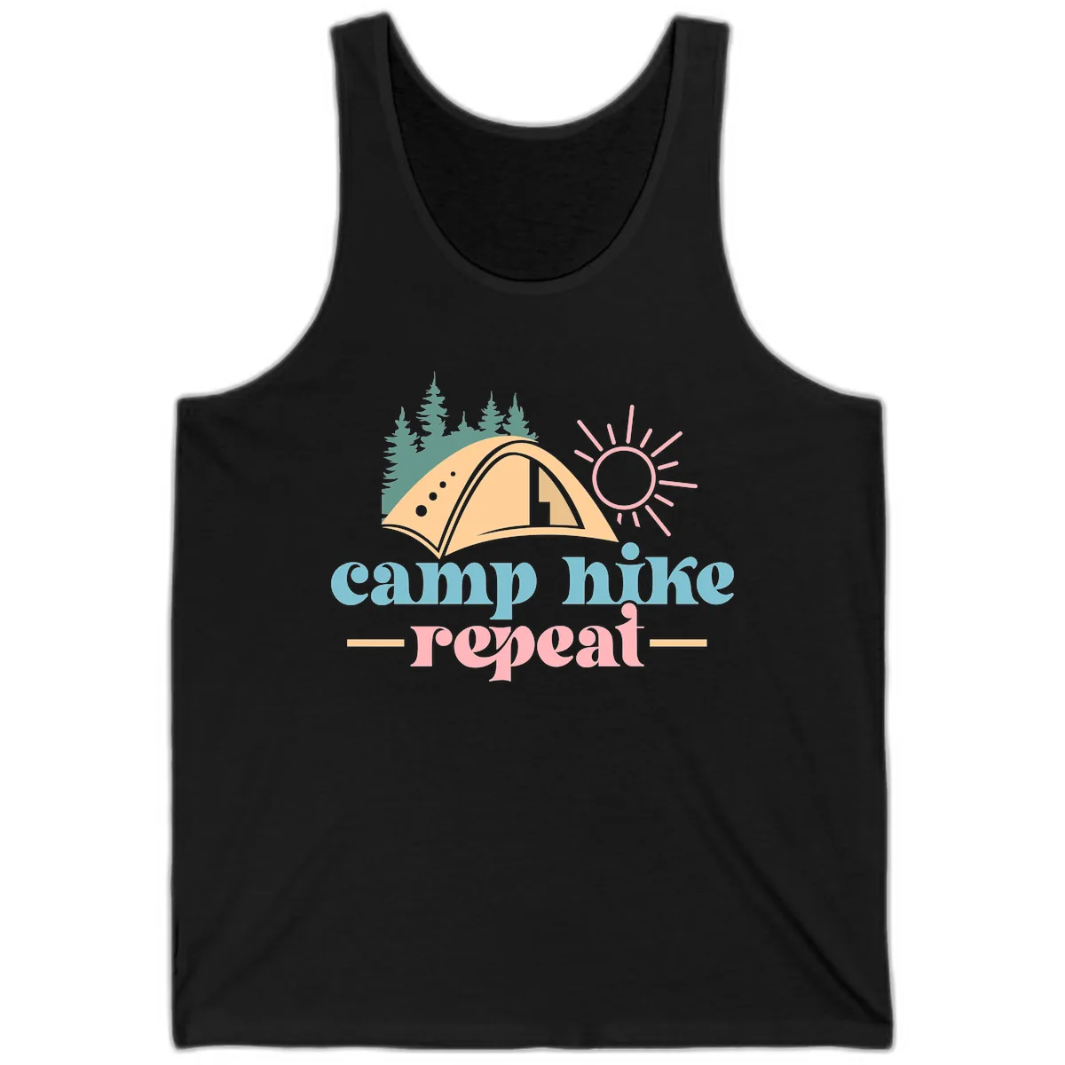 Camp Hike Repeat Mountain Graphic Tank in Black