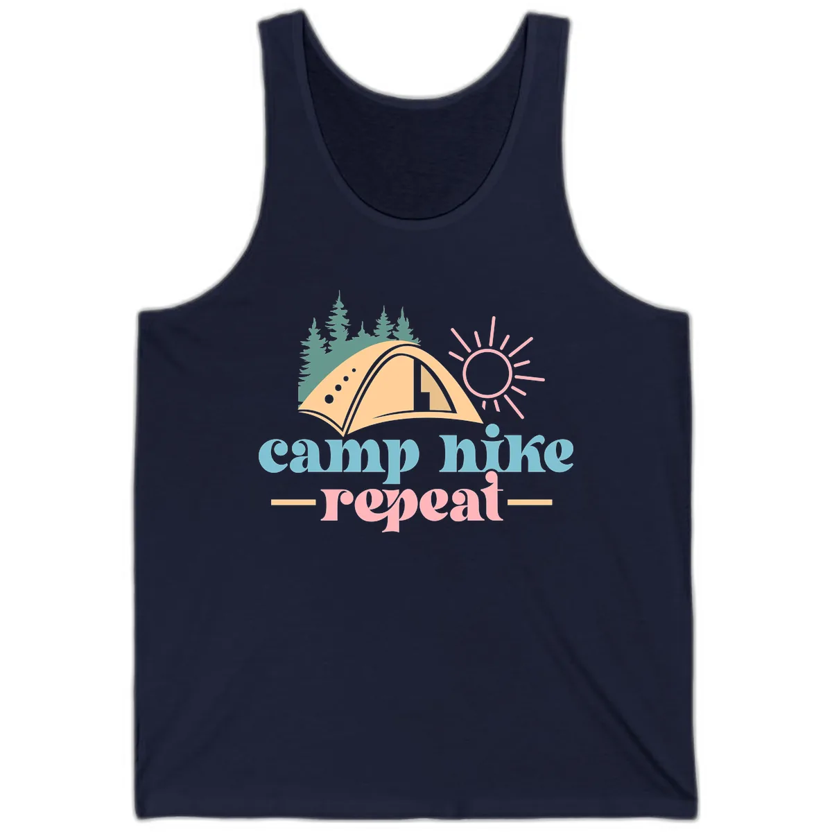 Camp Hike Repeat Mountain Graphic Tank in Navy