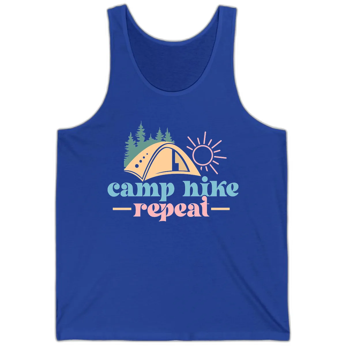 Camp Hike Repeat Mountain Graphic Tank in True Royal