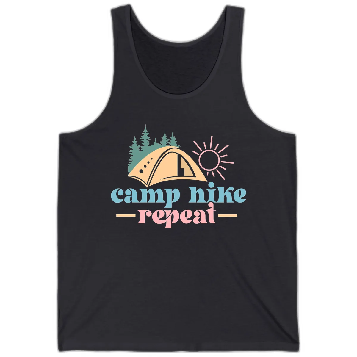 Camp Hike Repeat Mountain Graphic Tank in Dark Grey