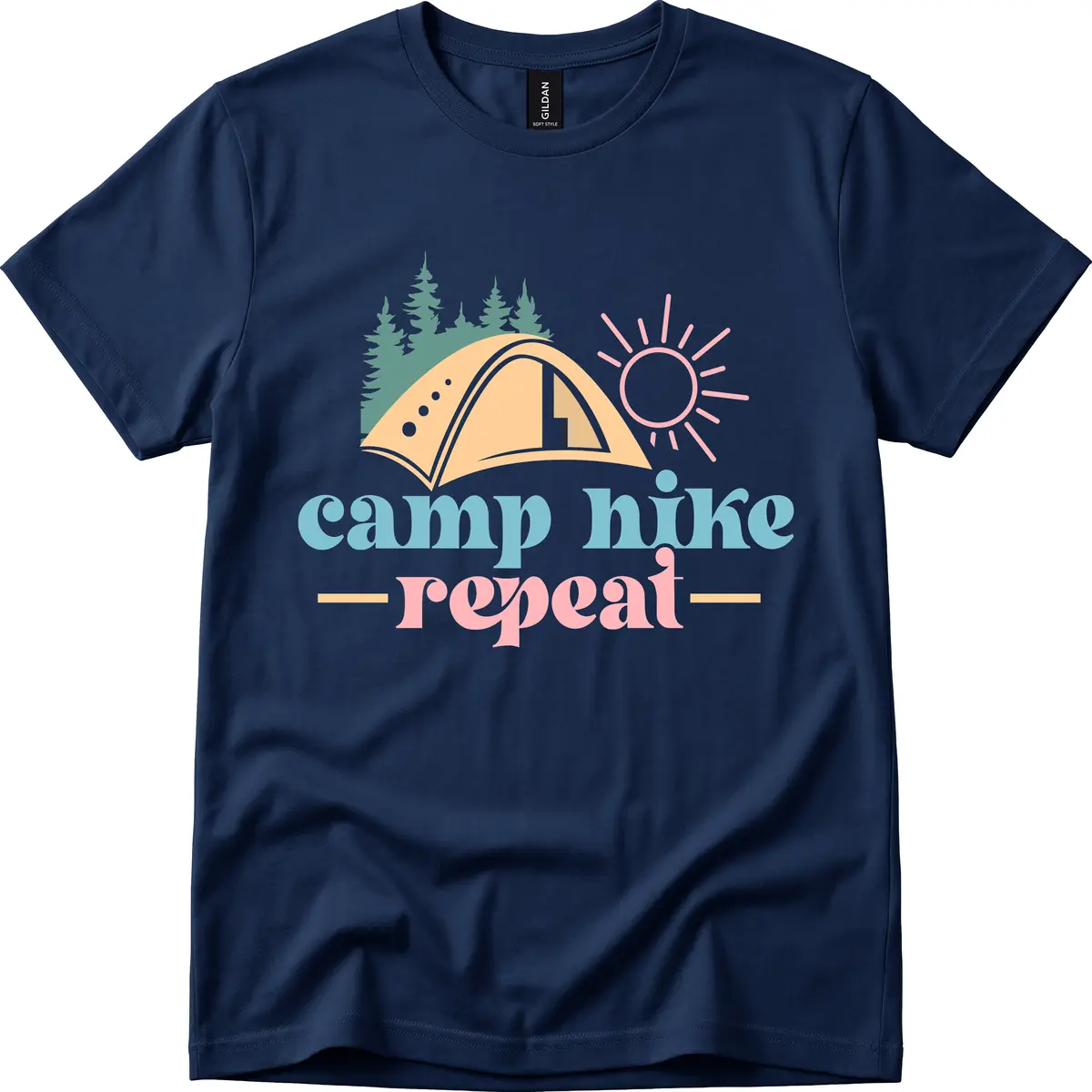 Camp Hike Repeat Mountain Graphic T-Shirt in Navy