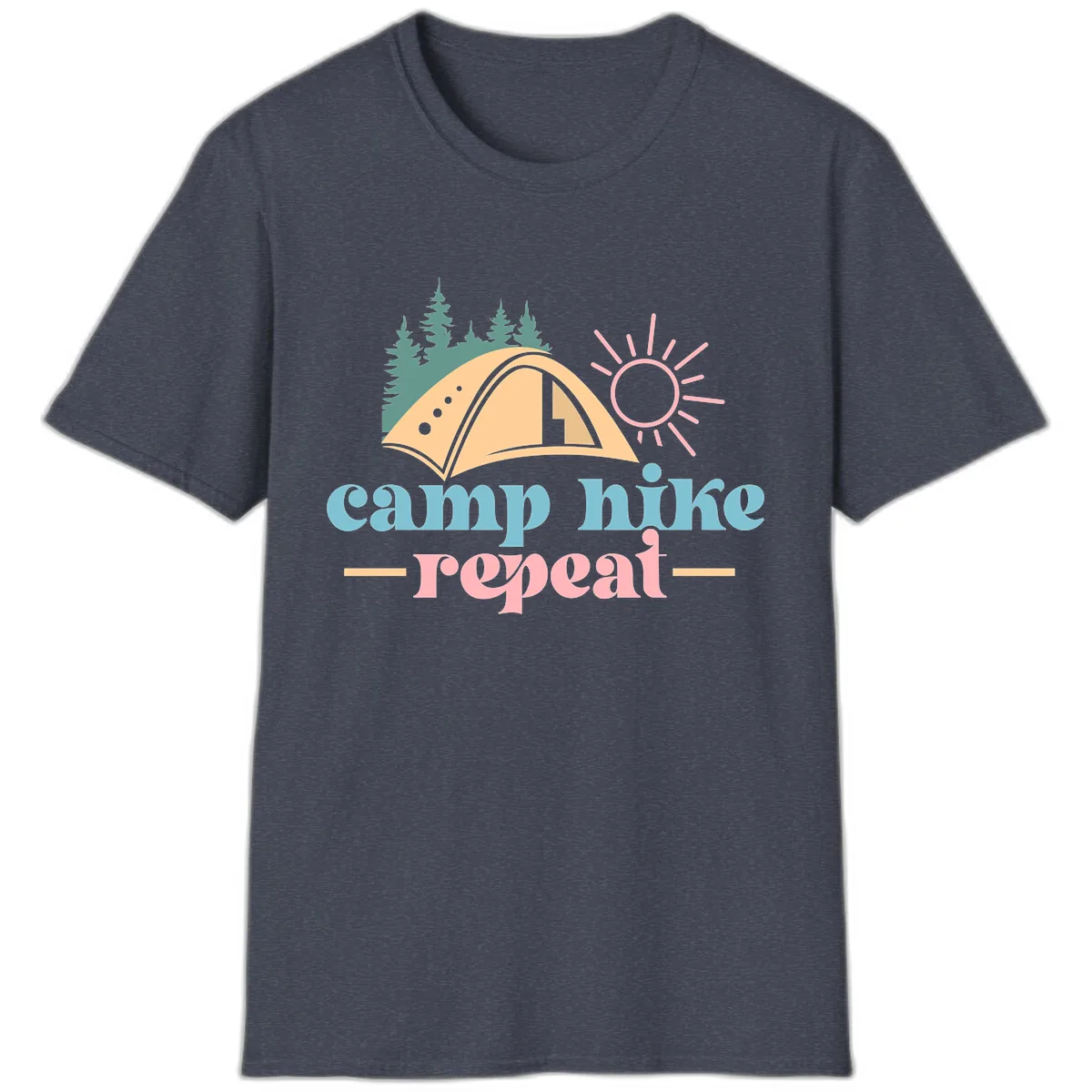 Camp Hike Repeat Mountain Graphic T-Shirt in Heather Navy