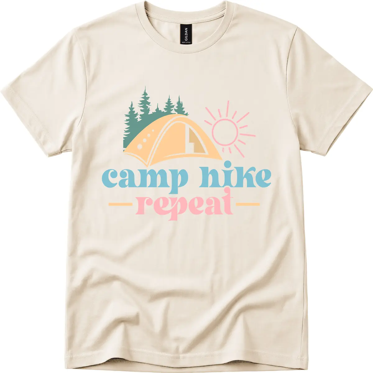 Camp Hike Repeat Mountain Graphic T-Shirt in Natural