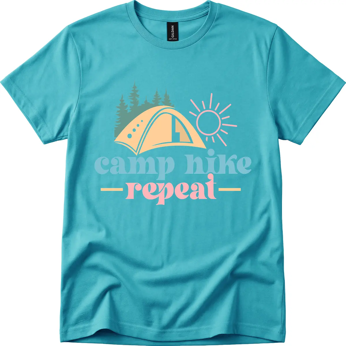 Camp Hike Repeat Mountain Graphic T-Shirt in Tropical Blue