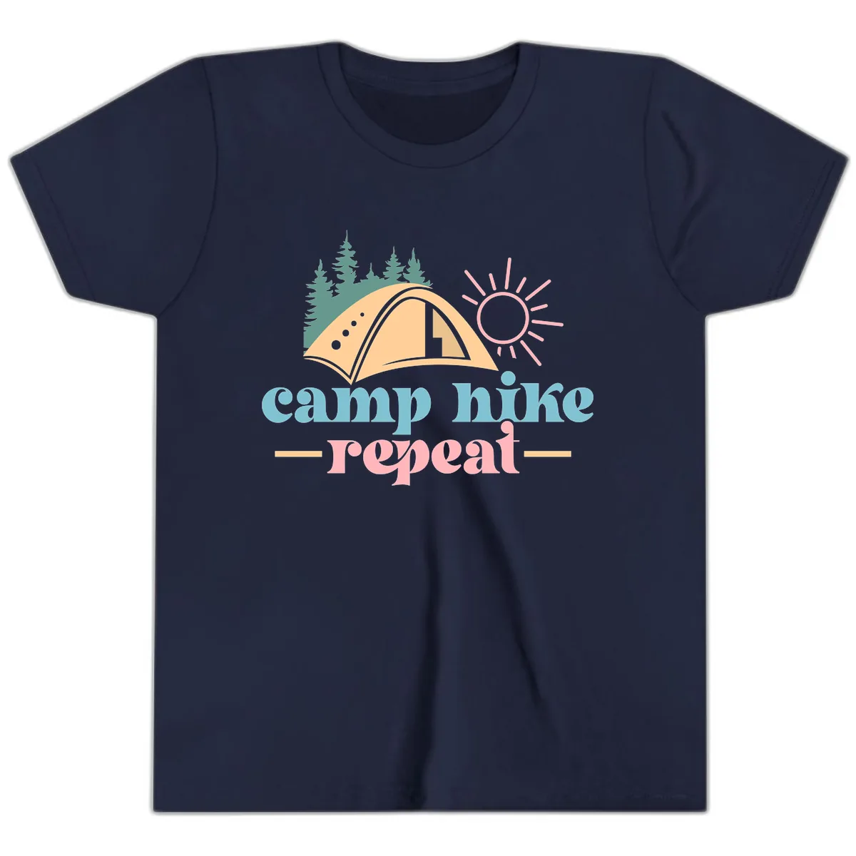 Camp Hike Repeat Mountain Graphic Youth T-Shirt in Navy