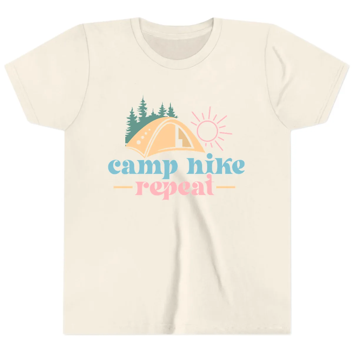 Camp Hike Repeat Mountain Graphic Youth T-Shirt in Natural