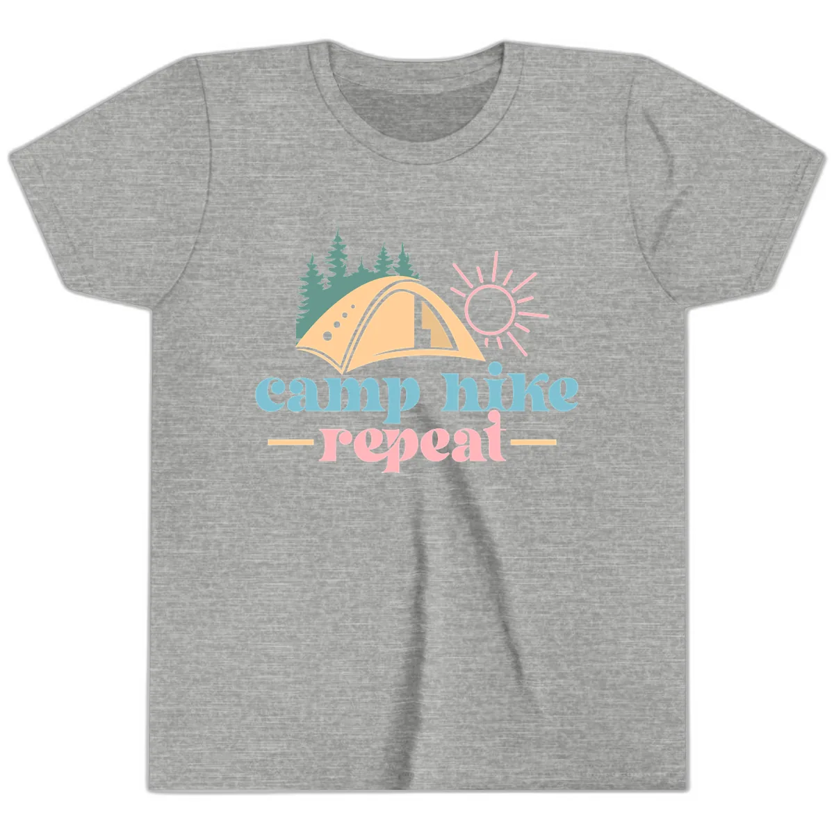 Camp Hike Repeat Mountain Graphic Youth T-Shirt in Athletic Heather