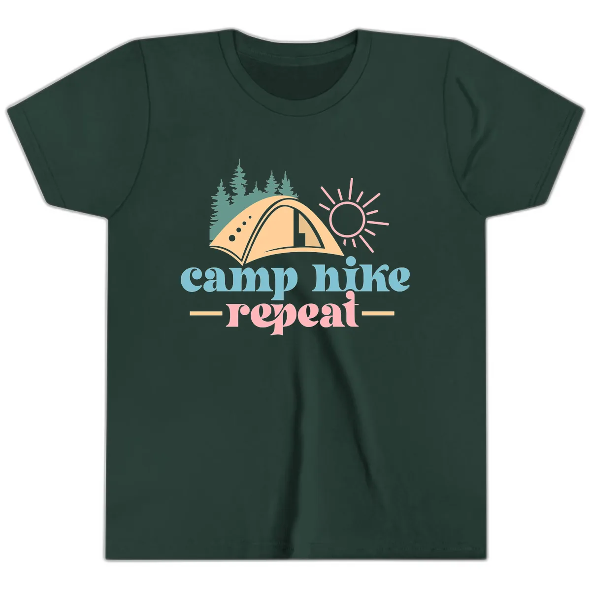 Camp Hike Repeat Mountain Graphic Youth T-Shirt in Forest