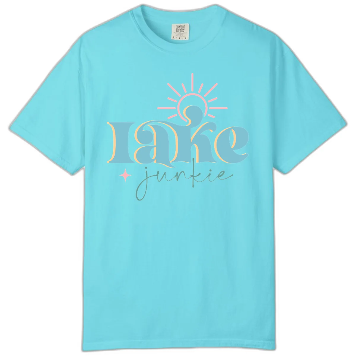 Lake Junkie Retro Typography Design Comfort Color in Lagoon Blue