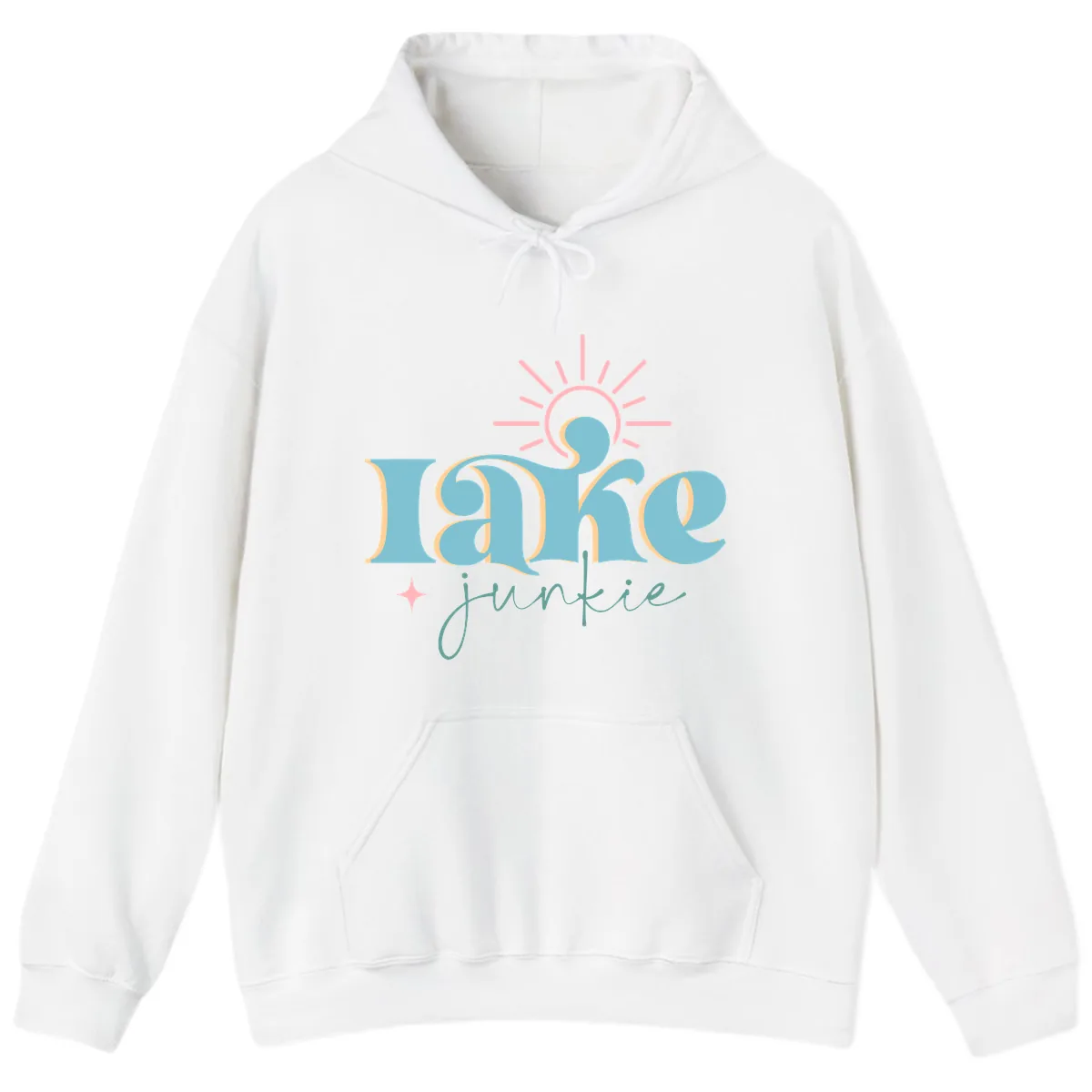 Lake Junkie Retro Typography Design Hoodie in White