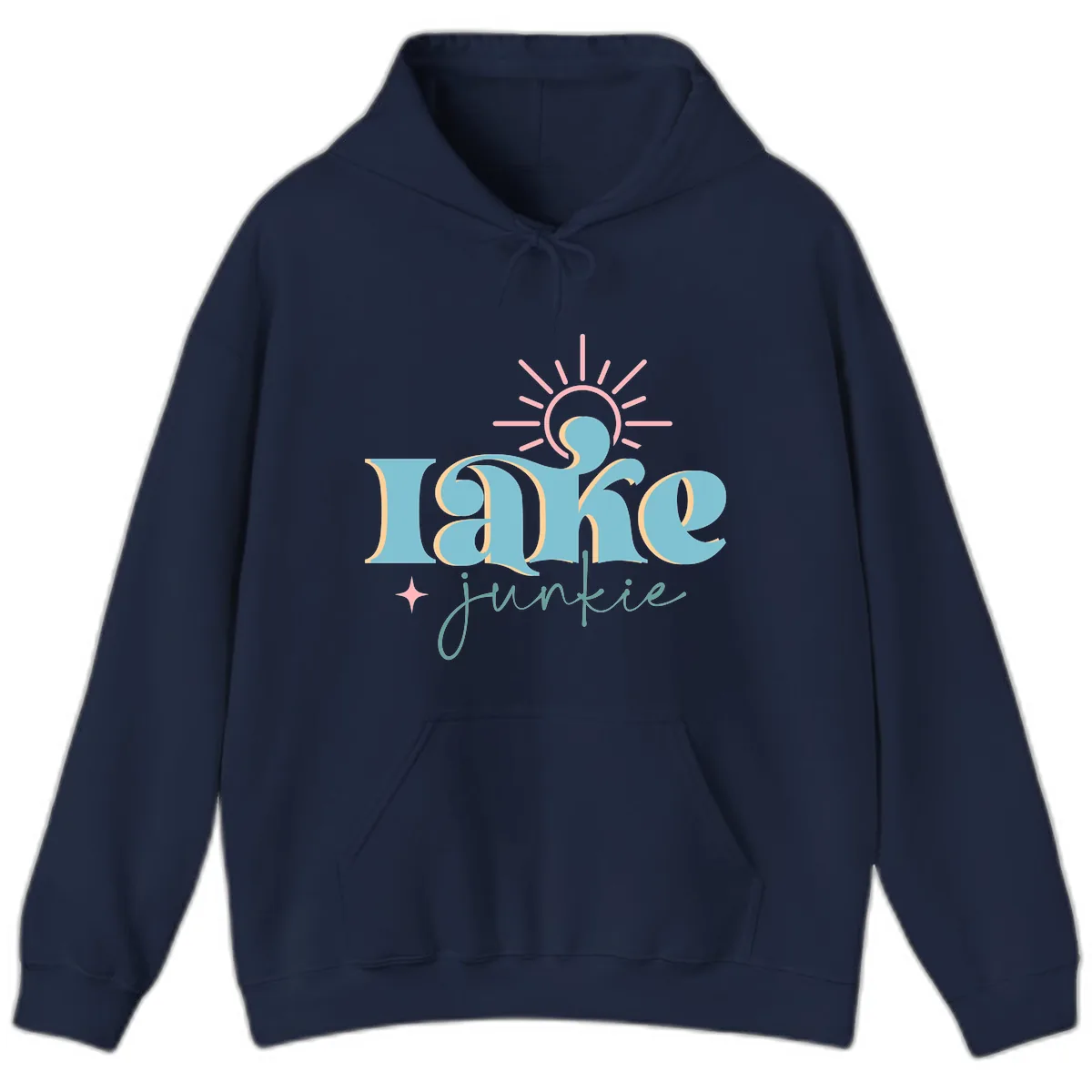 Lake Junkie Retro Typography Design Hoodie in Navy