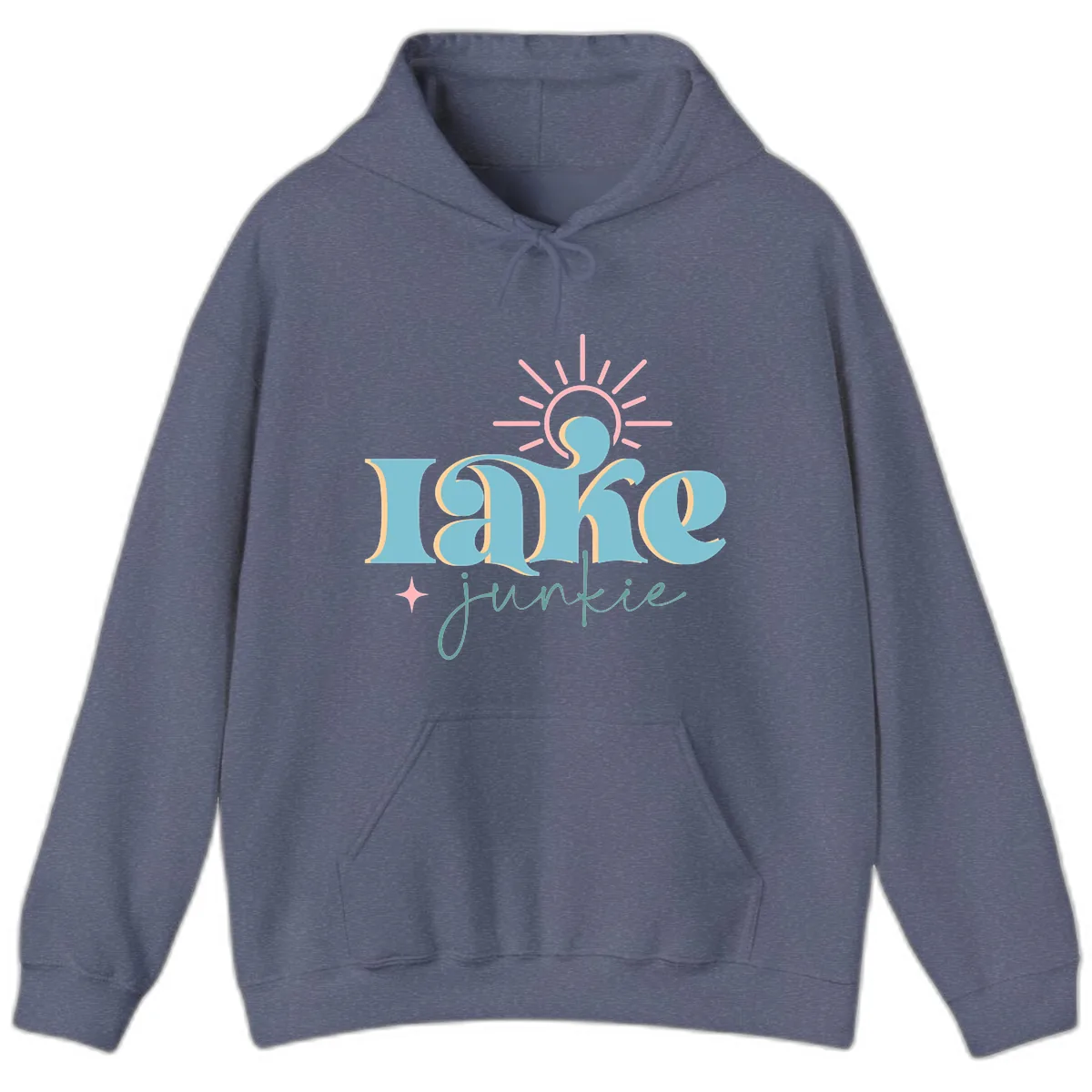 Lake Junkie Retro Typography Design Hoodie in Heather Navy