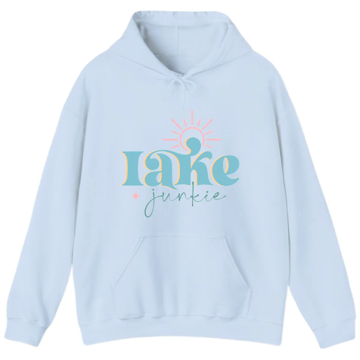 Lake Junkie Retro Typography Design Hoodie in Light Blue